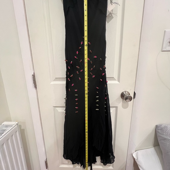 Vintage 90’s Sue Wong high low maxi Black lace Pink Roses Long Dress Size 6. - Picture 7 of 12
